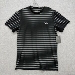 RVCA Shirt Mens Small Black White Stripe Sweep Crew Performance Active Tech NEW‎